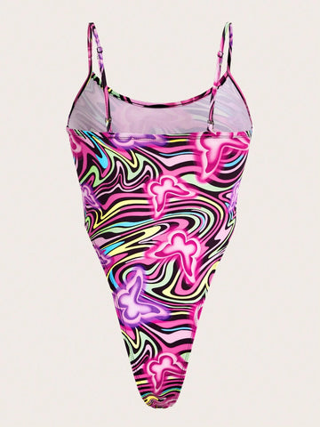 Marble & Butterfly Print Cami Bodysuit