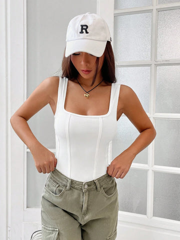 Solid Square Neck Tank Bodysuit