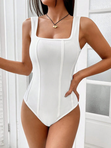 Solid Square Neck Tank Bodysuit