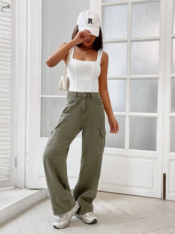 Solid Square Neck Tank Bodysuit