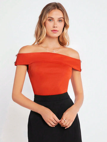 Foldover Off Shoulder Button Detail Tee
