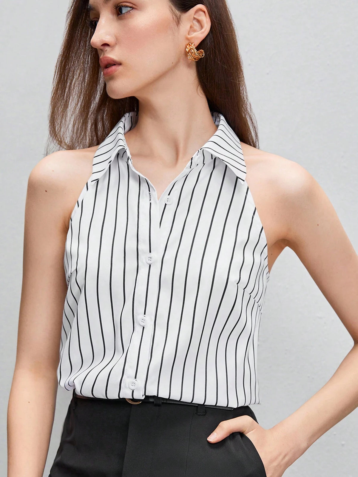 Striped Print Button Front Shirt