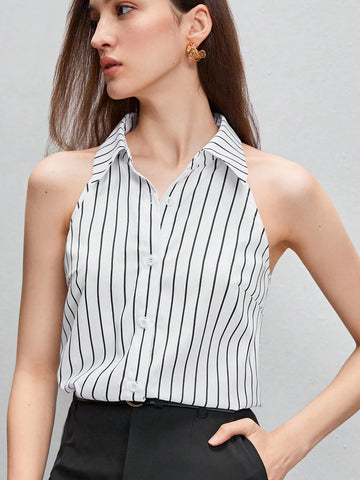Striped Print Button Front Shirt