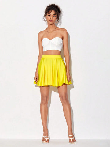 Solid Flare Hem Skirt