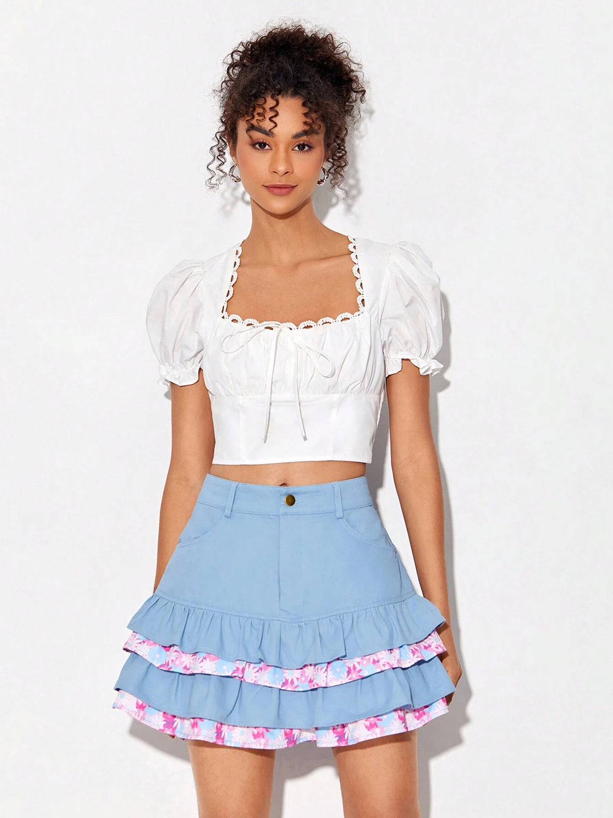 Floral Print Two Layered Hem Skirt