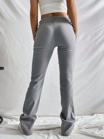 Flap Pocket Side Boot-cut Leg Pants
