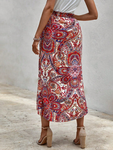 EMERY ROSE Paisley Print Twist Front Asymmetrical Hem Skirt