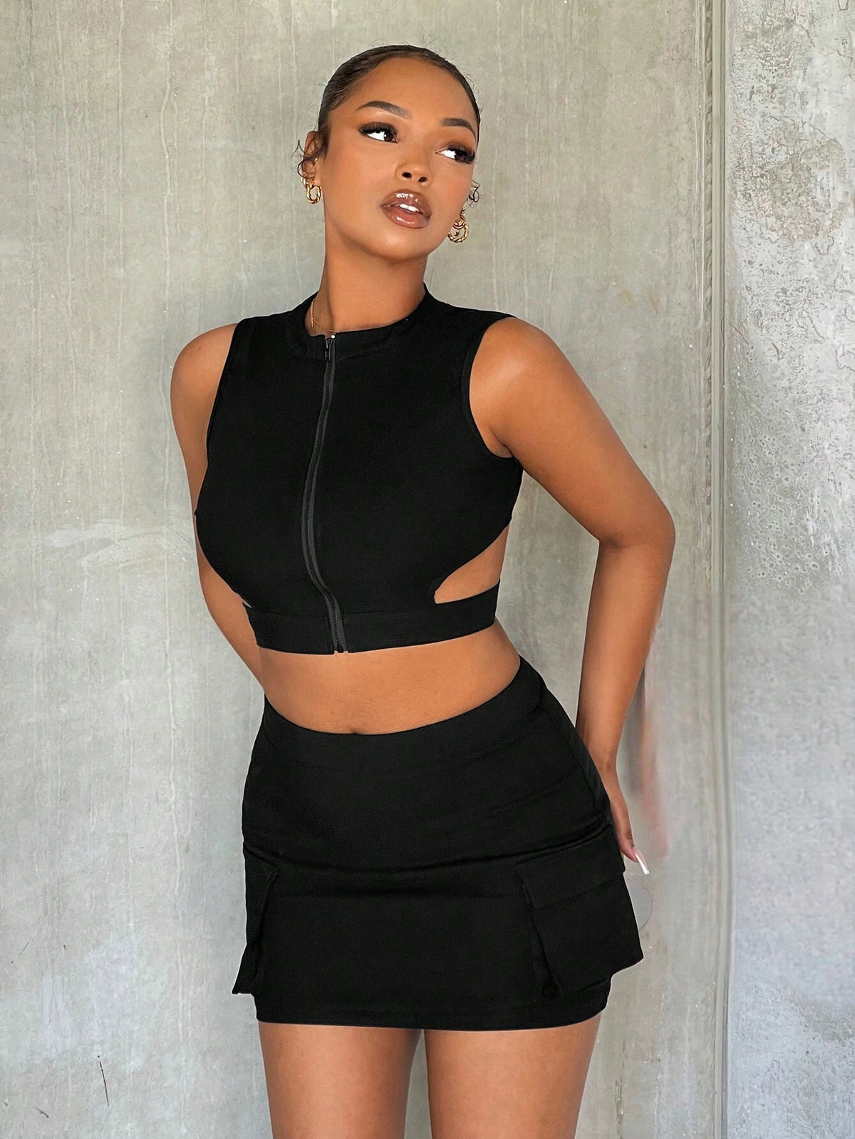 Zip Up Crop Tank Top & Skirt