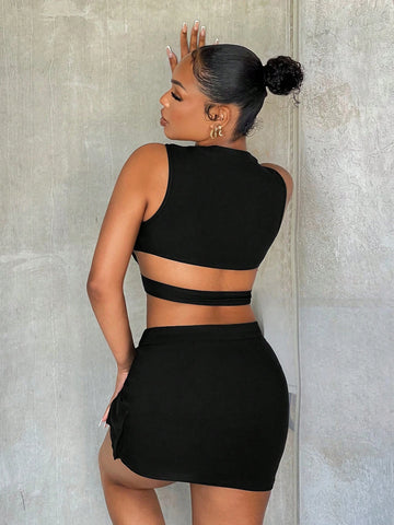 Zip Up Crop Tank Top & Skirt