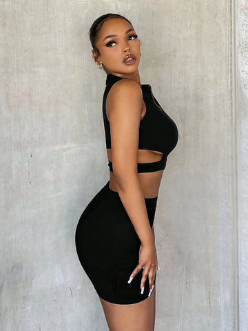 Zip Up Crop Tank Top & Skirt