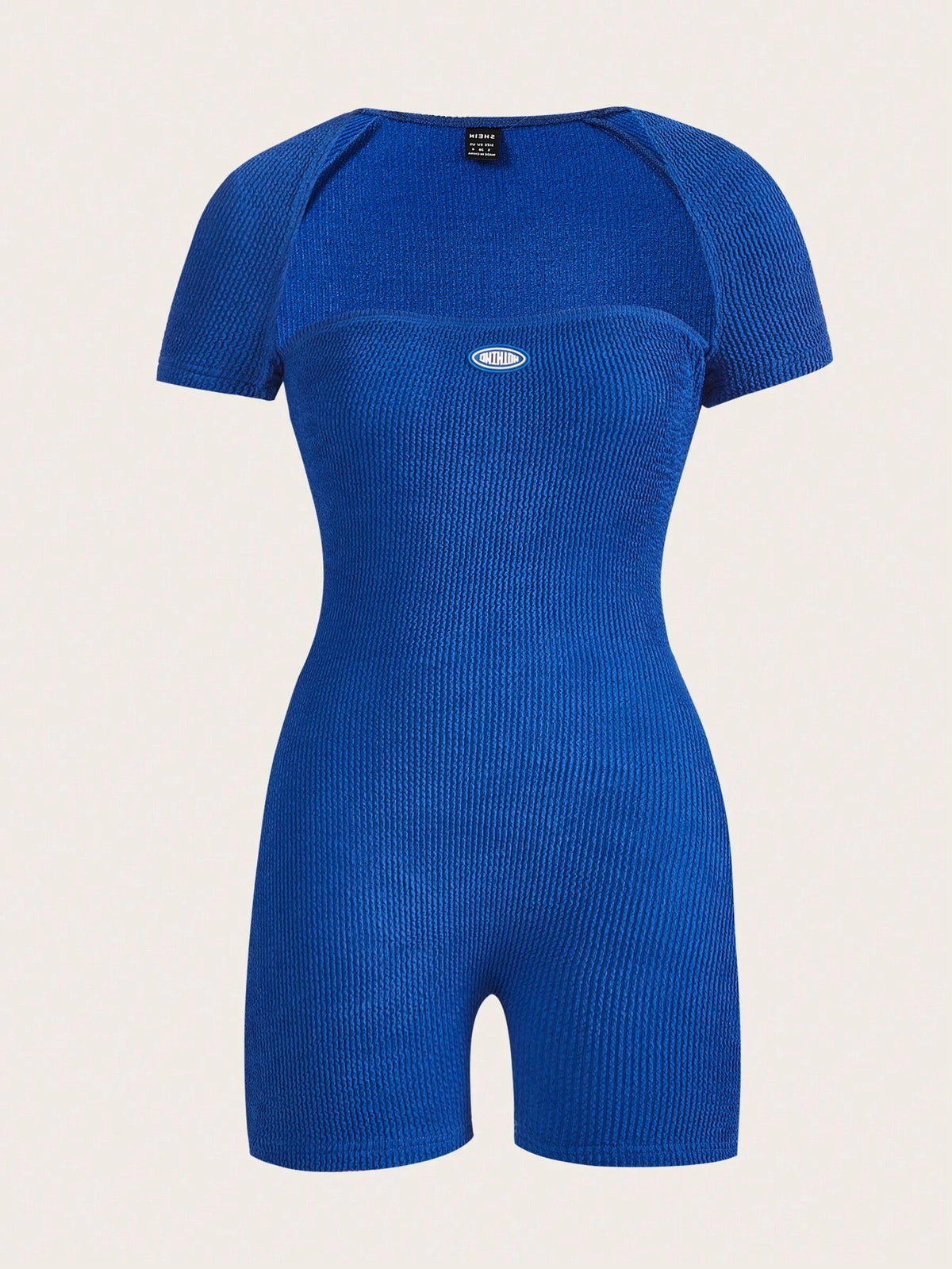 Letter Patched Detail Square Neck Unitard Romper