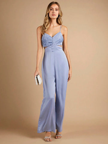 Cut Out Waist Ruched Front Cami Jumpsuit
