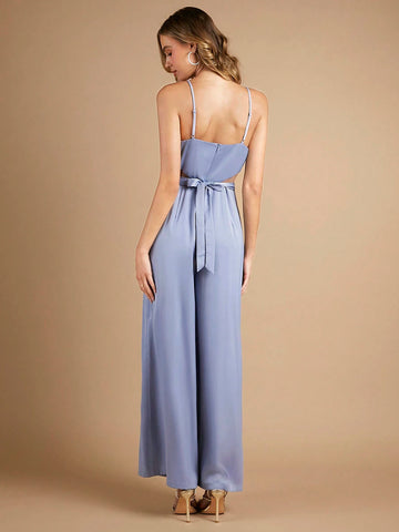 Cut Out Waist Ruched Front Cami Jumpsuit