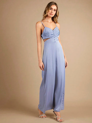 Cut Out Waist Ruched Front Cami Jumpsuit