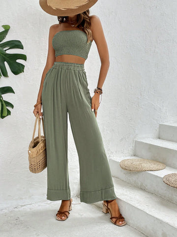 Solid Tube Top & Wide Leg Pants