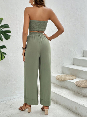 Solid Tube Top & Wide Leg Pants