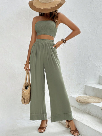 Solid Tube Top & Wide Leg Pants