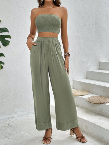 Solid Tube Top & Wide Leg Pants