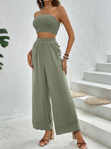 Solid Tube Top & Wide Leg Pants