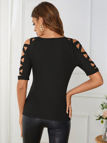 EMERY ROSE Cut Out Crisscross Cold Shoulder Tee