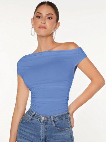 BAE Asymmetrical Neck Ruched Tee