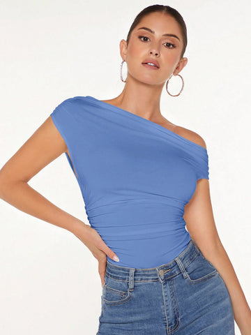 BAE Asymmetrical Neck Ruched Tee