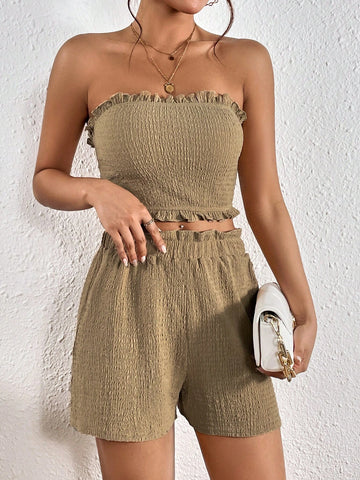 Frill Trim Tube Top & Shorts