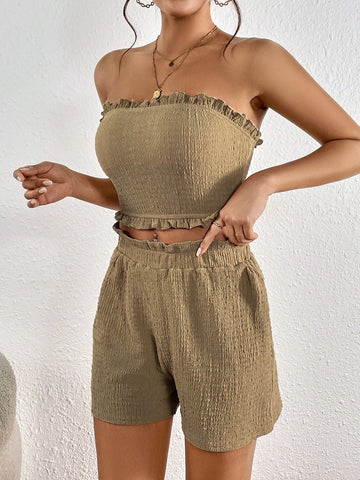 Frill Trim Tube Top & Shorts