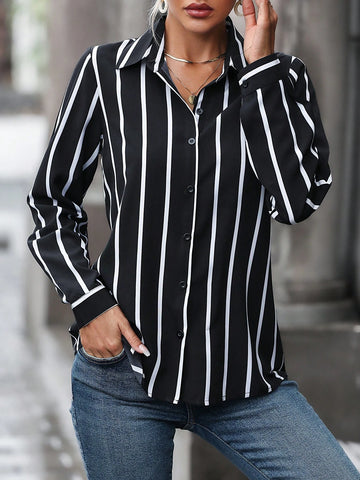 Striped Print Button Front Shirt