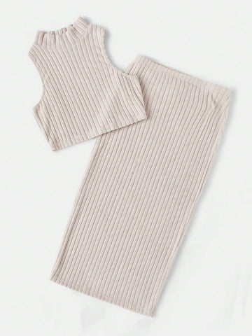 Mock Neck Crop Tank Top & Pencil Skirt