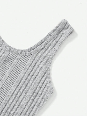 Solid Ribbed Knit Unitard Romper