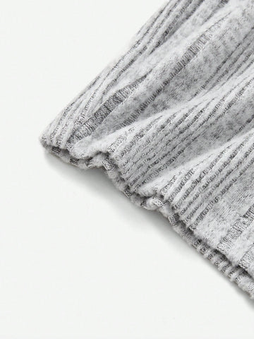 Solid Ribbed Knit Unitard Romper