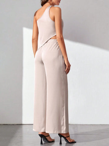 One Shoulder Asymmetrical Hem Top & Wide Leg Pants