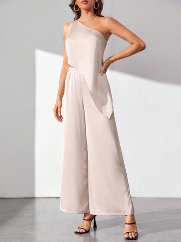 One Shoulder Asymmetrical Hem Top & Wide Leg Pants
