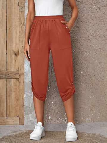 EMERY ROSE Button Detail Roll Up Hem Capri Pants