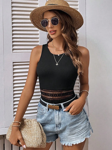 EMERY ROSE Contrast Lace Tank Bodysuit
