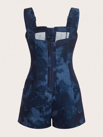 Lace Up Front Flap Pocket Overall Romper