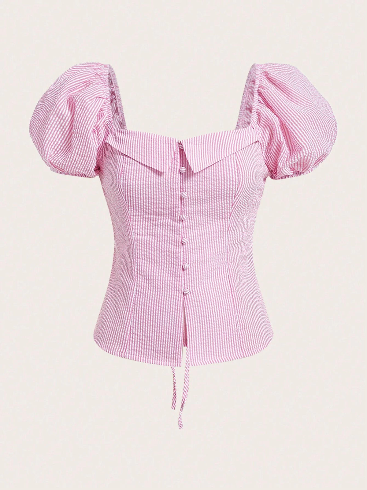 Striped Puff Sleeve Button Front Blouse