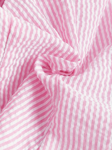 Striped Puff Sleeve Button Front Blouse