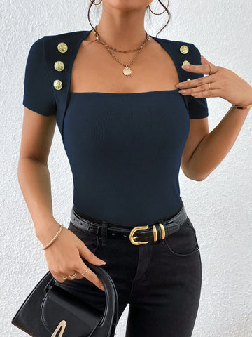 Unity Square Neck Button Detail Tee