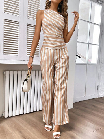 Striped One Shoulder Ruched Top & Pants