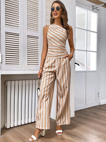 Striped One Shoulder Ruched Top & Pants