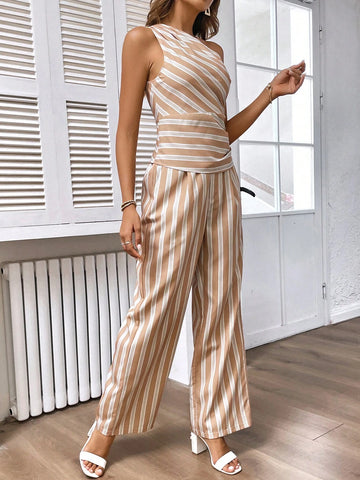 Striped One Shoulder Ruched Top & Pants