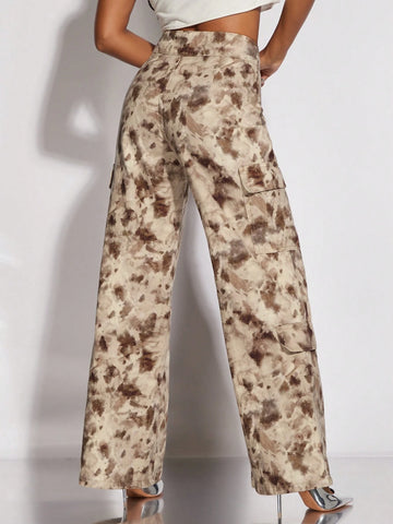 BAE Tie Dye Flap Detail Wide Leg Pants Without Belt