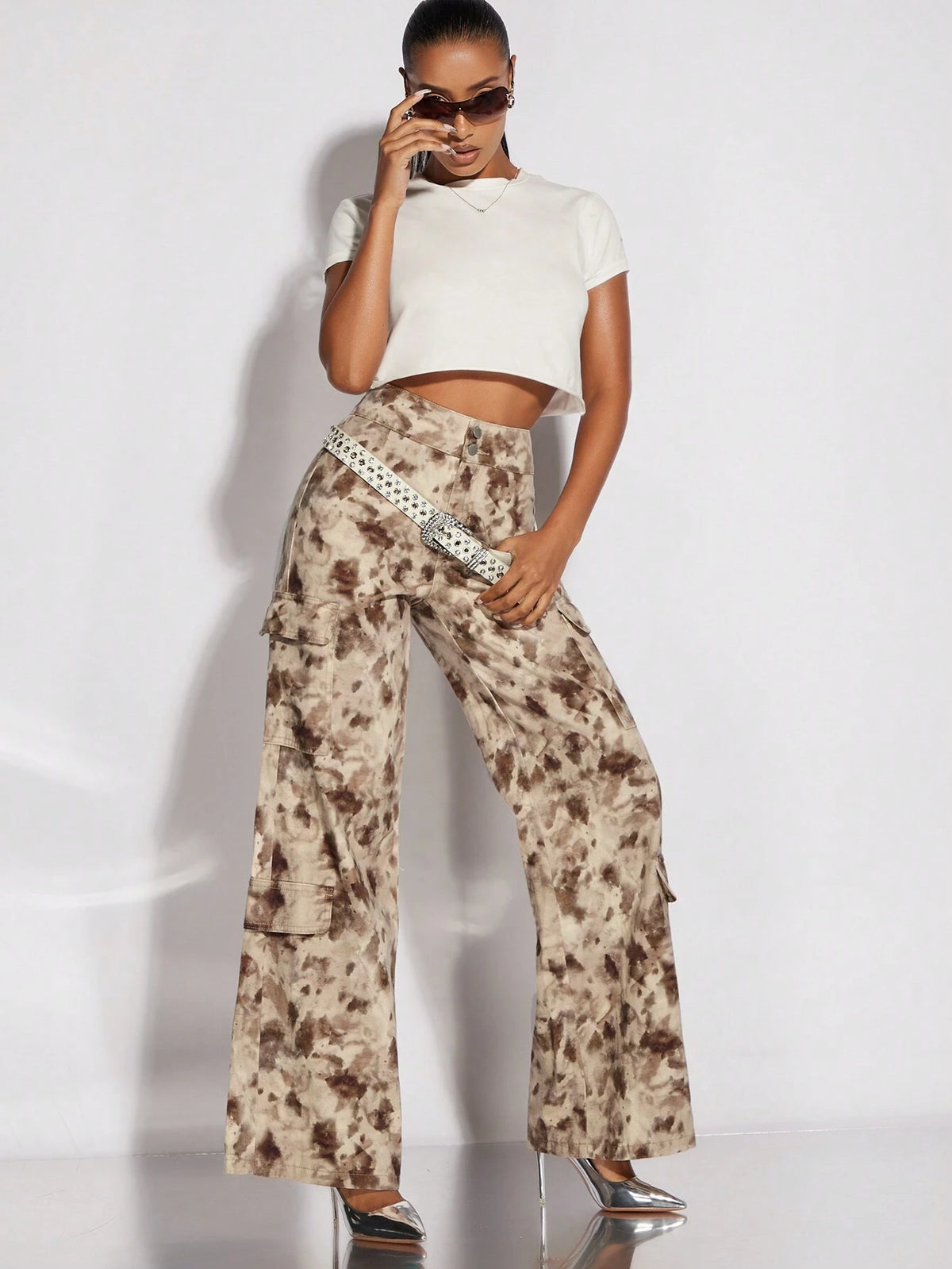 BAE Tie Dye Flap Detail Wide Leg Pants Without Belt