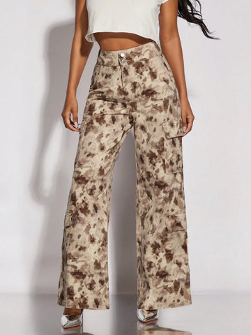 BAE Tie Dye Flap Detail Wide Leg Pants Without Belt