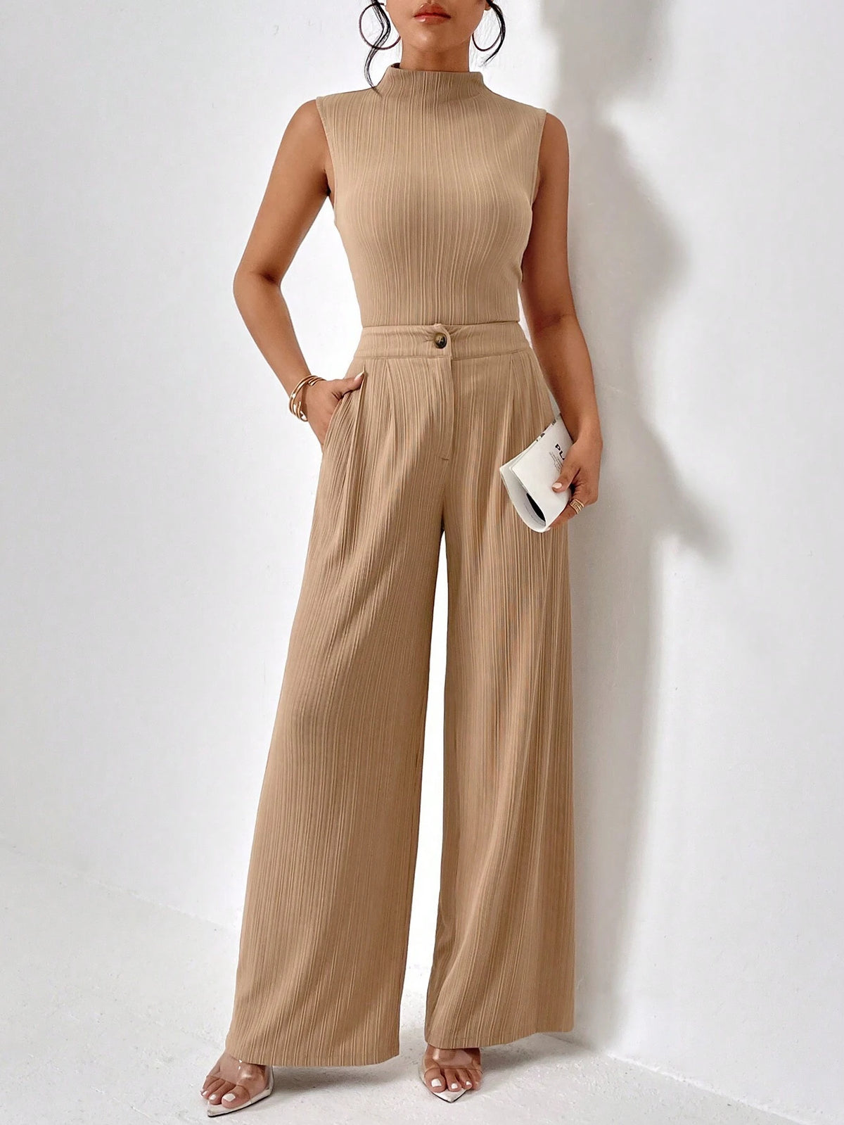 Mock Neck Tank Top & Wide Leg Pants