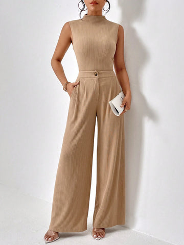Mock Neck Tank Top & Wide Leg Pants