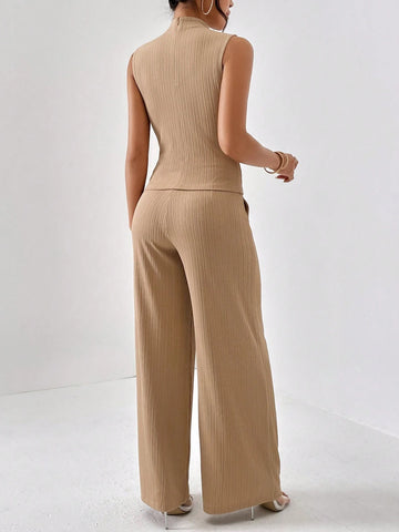 Mock Neck Tank Top & Wide Leg Pants