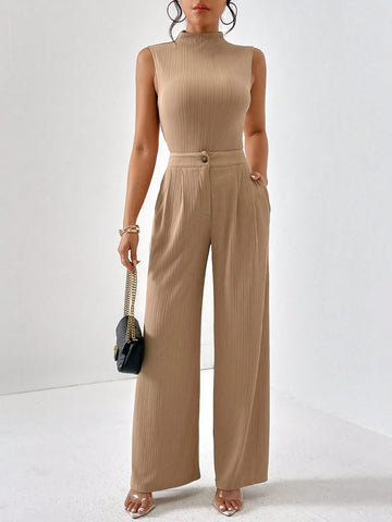 Mock Neck Tank Top & Wide Leg Pants